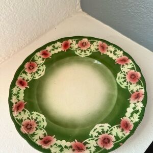 Dutch Societe Ceramique Maestricht Holland  Green Pink Luncheon Plate. 9 inches.